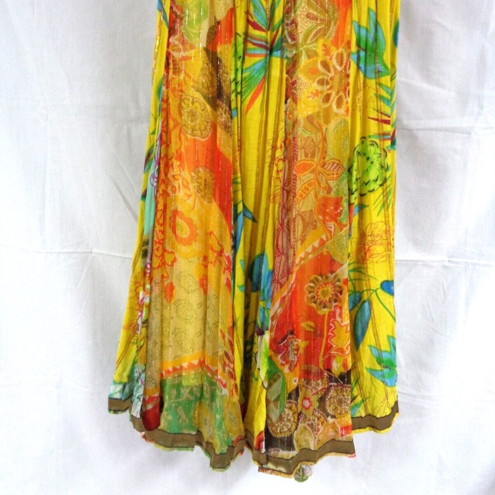 BOSTON PROPER MAXI MULTI-COLOR SKIRT LINED ELASTIC WAIST METALLIC ACCENTS XS